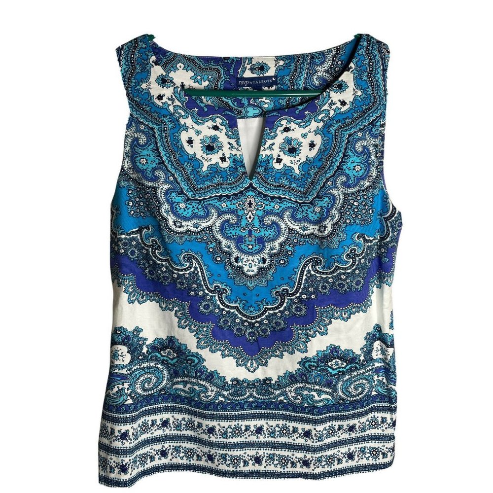 Talbots RSVP 2 Top Blue Floral V Neck Sleeveless S